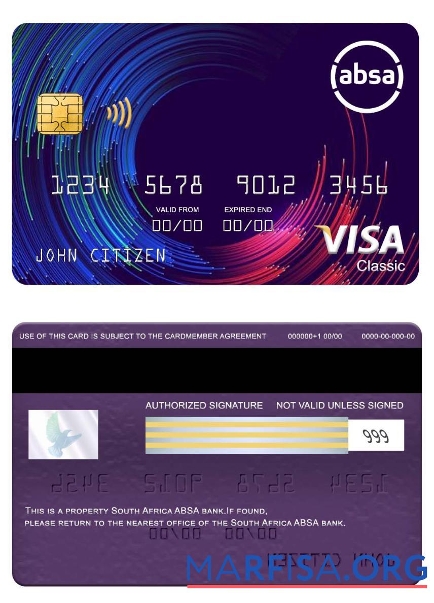 Printable South Africa ABSA bank visa classic card example